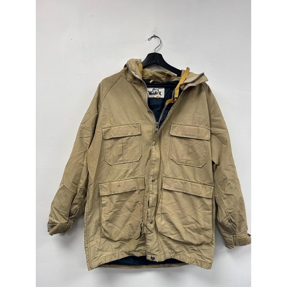 Woolrich Other - Woolrich Jacket Mens Large‎ Tan Hooded Parka Canvas Utility Pockets Outdoor 80s